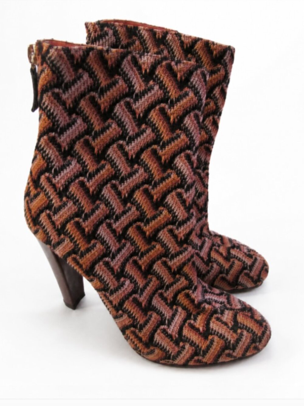 Missoni Zigzag Knit Ankle Boots Womens Sz 6.5 Green Purple 70s Retro Boho Preppy
